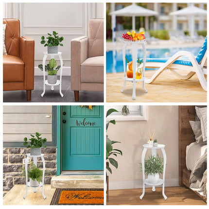 2 Tier Metal Plants Stand Indoor Outdoor Flower Pot Holder Space Saving Balcony Patio Garden Shelf White