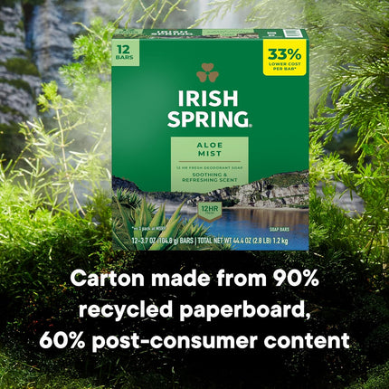 Irish Spring Aloe Mist Bar Soap 3.7 oz Cleaning and Natural Moisturizing Soaps