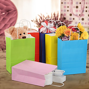 Small Paper Gift Bags with Handles 6.3"x3.15"x8.7", Kraft Paper Goodie Bags Bulk, Party Favor Bag for Kids Birthday, Celebrations, Retail, Crafts, Wedding