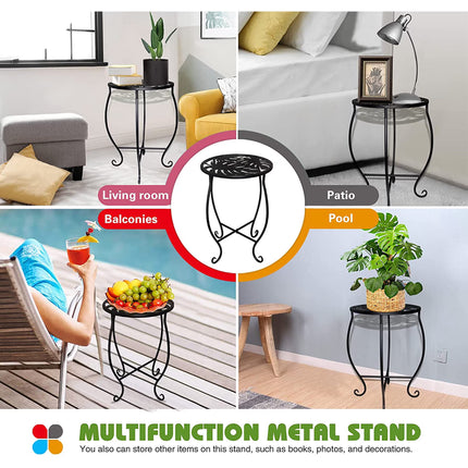 Side Tables, Weather Resistant Metal Patio Side Table, Small Round Outdoor End Table Side Table for Patio Yard Porch Balcony Garden Bedside, Plant Stand for Indoor Outdoor