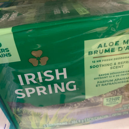 Irish Spring Aloe Mist Bar Soap 3.7 oz Cleaning and Natural Moisturizing Soaps