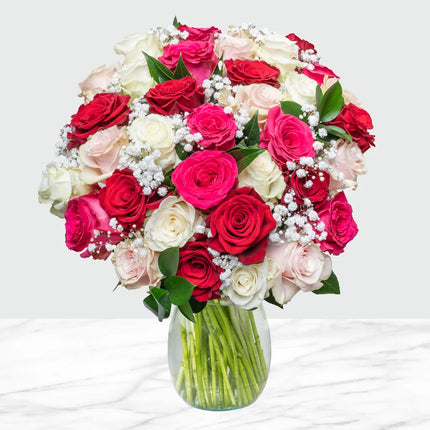 Romance Forever Bouquet Valentines Fresh Cut Floral Arrangement 44 Stems