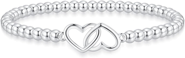 Beaded Bracelets for Women 14K Silver Gold Plated Stretch Handmade Ball Bracelets Cute Charm Bracelet