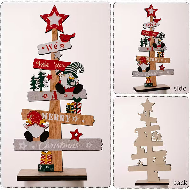 1pc 2D Flat Christmas Tree Spirit | Wooden Desktop Decoration "We Wish You a Merry Christmas" Theme