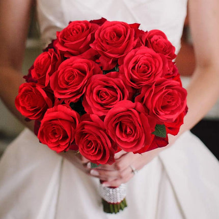Fake Red Roses with long stems Silk Rose Bouquet Valentines Floral Arrangement for any Events and Occasions
