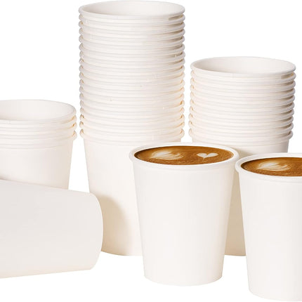 100 count Paper Coffee Cups Disposable Coffee Cups, Hot Beverage, Ideal for Pub, Party, Office White