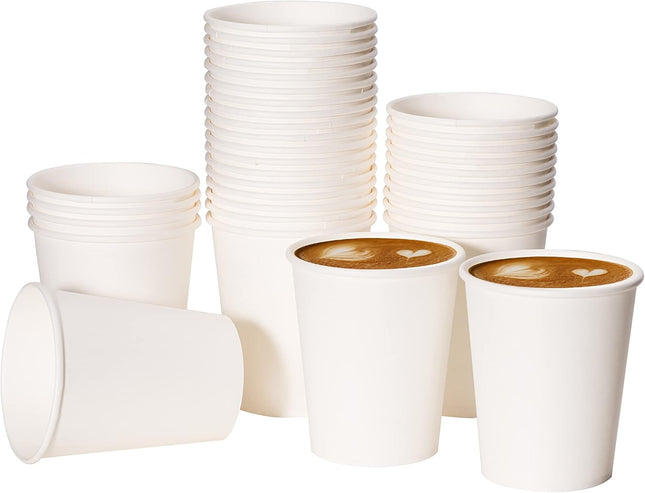 100 count Paper Coffee Cups Disposable Coffee Cups, Hot Beverage, Ideal for Pub, Party, Office White