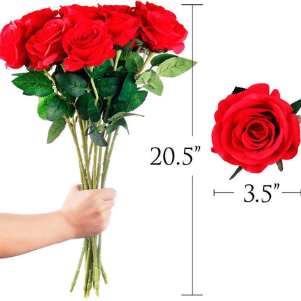 Fake Red Roses with long stems Silk Rose Bouquet Valentines Floral Arrangement for any Events and Occasions