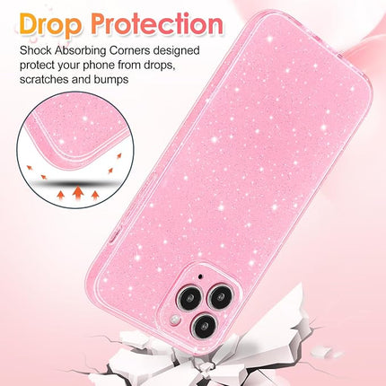 iPhone 11 Pro Max Case Glitter Cute Sparkly Shiny Bling Sparkle Phone Cases 6.5", Thin Slim Fit Soft TPU Bumper Shockproof Rubber Protective Cover for Women Girls Girly, Bright Pink