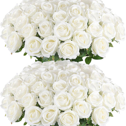 Fake White Roses Bouquet Valentines Floral Arrangement for any Events and Occasions