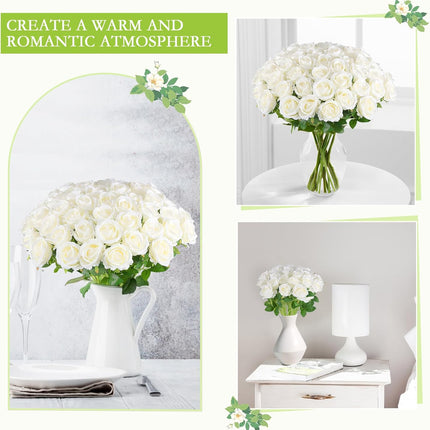 Fake White Roses Bouquet Valentines Floral Arrangement for any Events and Occasions