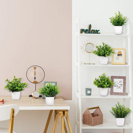 Yoratee 6盆小型假植物花盆人造塑膠尤加利植物小麥草灌木植物室內書桌茶几浴室臥室家居裝飾