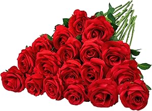 Fake Red Roses with long stems Silk Rose Bouquet Valentines Floral Arrangement for any Events and Occasions