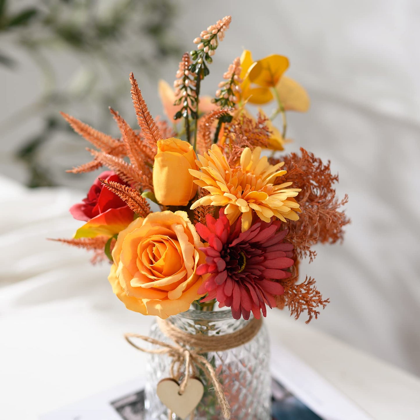 Artificial Flowers with Vase, Faux Silk Flowers Arrangement in Vase, Rustic Home Office Decorations, Farmhouse Dining Table Decor, Coffee Table Centerpiece, Fall Table Plant Decor