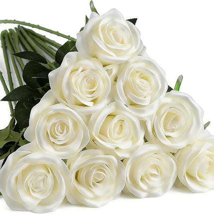 Fake White Roses Bouquet Valentines Floral Arrangement for any Events and Occasions
