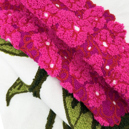Hydrangea Embroidered Decorative Throw Pillow Covers 18"x 18" Set of 2, Summer Floral Tufted Patterned Hot Pink Cotton Cushion Cases