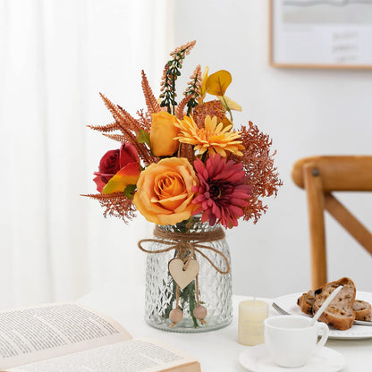 Artificial Flowers with Vase, Faux Silk Flowers Arrangement in Vase, Rustic Home Office Decorations, Farmhouse Dining Table Decor, Coffee Table Centerpiece, Fall Table Plant Decor