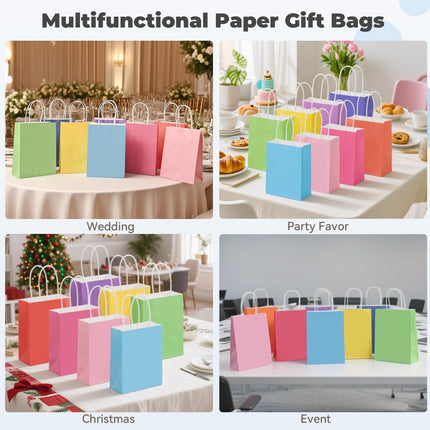 Small Paper Gift Bags with Handles 6.3"x3.15"x8.7", Kraft Paper Goodie Bags Bulk, Party Favor Bag for Kids Birthday, Celebrations, Retail, Crafts, Wedding