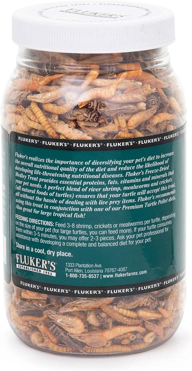 Fluker's Aquatic Turtle Food, Vitamin, Enriched Medley Treats of Freeze, Dried River Shrimp Mealworms, and Crickets, 2.9 oz