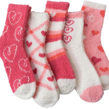 Soft Fluffy Socks Valentine Day Plush Socks Christmas Socks for Women 5 Pairs