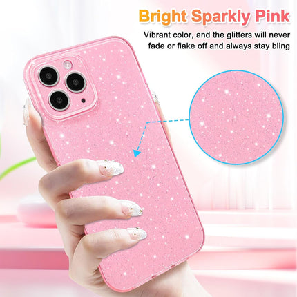 iPhone 11 Pro Max Case Glitter Cute Sparkly Shiny Bling Sparkle Phone Cases 6.5", Thin Slim Fit Soft TPU Bumper Shockproof Rubber Protective Cover for Women Girls Girly, Bright Pink