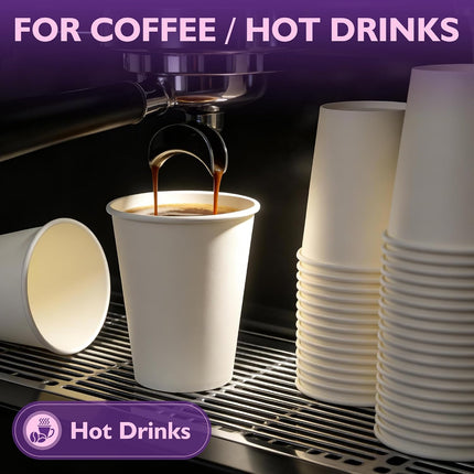 100 count Paper Coffee Cups Disposable Coffee Cups, Hot Beverage, Ideal for Pub, Party, Office White