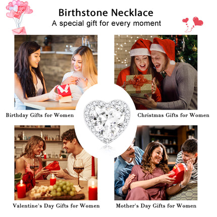 Sterling Silver Plated Love Heart Necklaces for Women Teen Girls CZ April Birthstone Pendant Chain with Crystal Birthday Jewelry Gifts