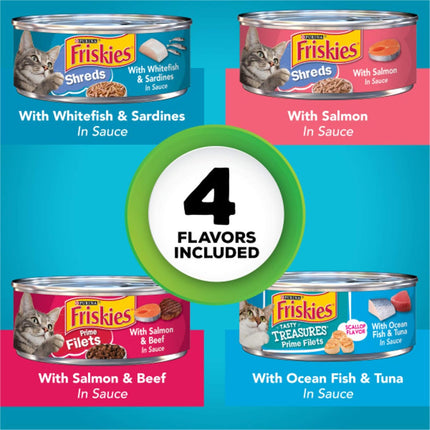 Purina Friskies Wet Cat Food Variety Pack Fish-A-Licious Extra Gravy, Prime Filets and Tasty Treasures Variety Packs