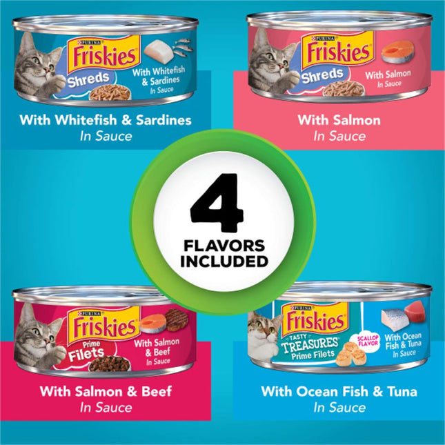 Purina Friskies Wet Cat Food Variety Pack Fish-A-Licious Extra Gravy, Prime Filets and Tasty Treasures Variety Packs