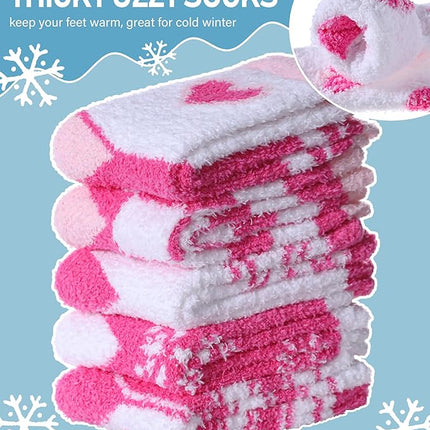 Soft Fluffy Socks Valentine Day Plush Socks Christmas Socks for Women 5 Pairs