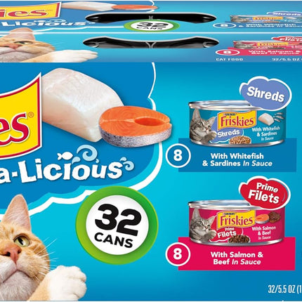 Purina Friskies Wet Cat Food Variety Pack Fish-A-Licious Extra Gravy, Prime Filets and Tasty Treasures Variety Packs