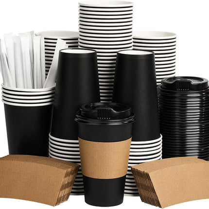 100 count Paper Coffee Cups with Lids for Hot Beverage, Ideal for Pub, Party, Office White