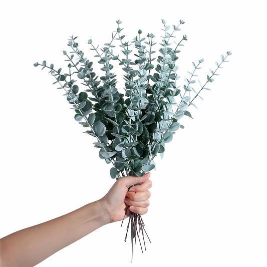 24 PC Eucalyptus Stems Artificial 14.56" Eucalyptus Leaves Eucalyptus Decor Faux Greenery Branches Flowers Fake Decoration