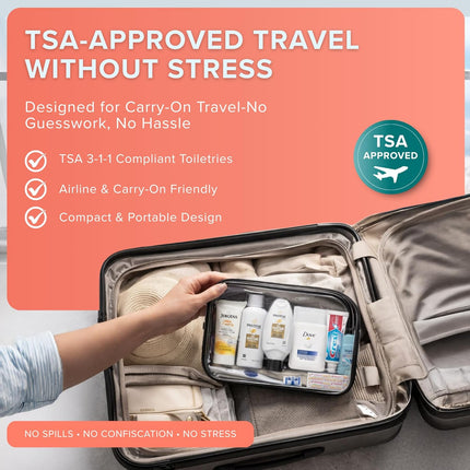 15-Piece Women’s Travel Kit – Premium Brand-Name Shampoo, Conditioner, Body Wash, Deodorant & Toothpaste, TSA Approved Travel Size Set with Clear Bag