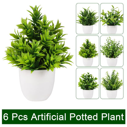 4 Small Fake Plant Flowerpot Artificial Plastic Eucalyptus Plant Wheat Grass Shrub Plant Indoor Desk Coffee Table Bathroom Bedroom Home Decoration