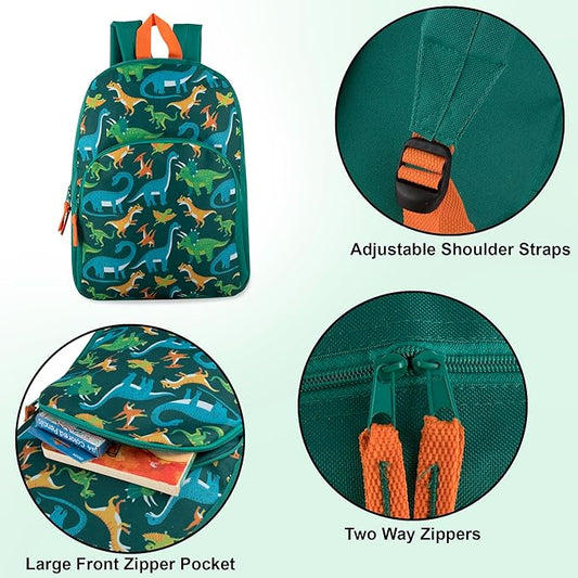 15 Inch Kids Backpacks for Boys & Girls | Preschool, Kindergarten, Elementary School Backpacks with Adjustable, Padded Straps Dinosaur