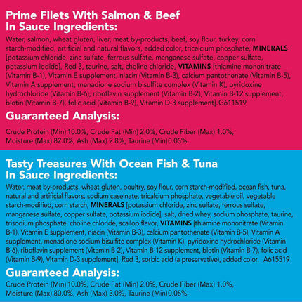Purina Friskies Wet Cat Food Variety Pack Fish-A-Licious Extra Gravy, Prime Filets and Tasty Treasures Variety Packs