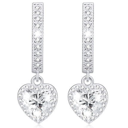 18K White Gold Plated Love Heart Drop Earrings for Women Girls S925 Sterling Silver Post April Birthstone Earrings with CZ Birthday Graduation Jewelry Gifts Teen Her Mom Adults Kids Ideas