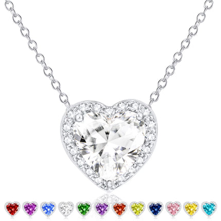 Sterling Silver Plated Love Heart Necklaces for Women Teen Girls CZ April Birthstone Pendant Chain with Crystal Birthday Jewelry Gifts