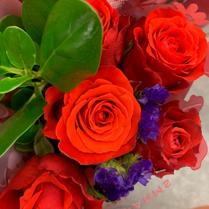 Fresh flower bouquet - Orange Roses and Blue Greenery for any occasions Mother Day and Father Day