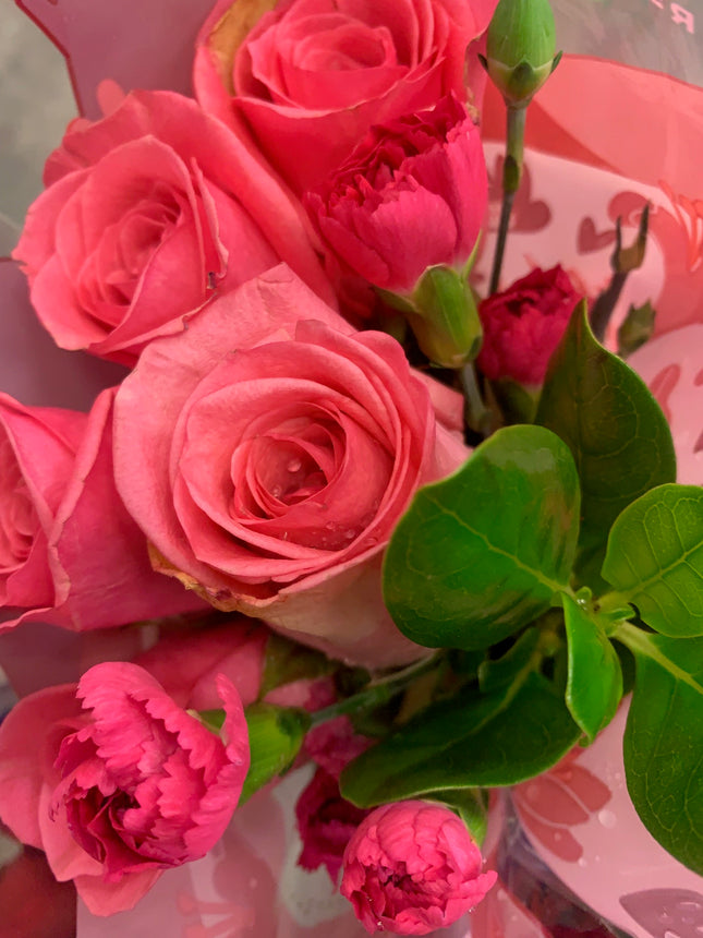 Fresh flower bouquet - Pink Roses and Carnations with Greenery for any occasions Mother Day and Father Day