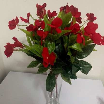 Fake Silk Sunpatiens plants lots of leaves with flowers assorted