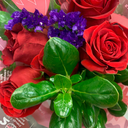 Fresh flower bouquet - Red Roses and Blue Flowers Greenery for any occasions Mother Day and Father Day