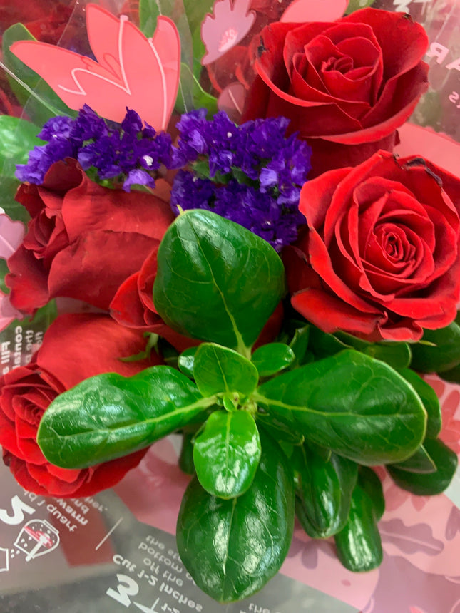 Fresh flower bouquet - Red Roses and Blue Flowers Greenery for any occasions Mother Day and Father Day
