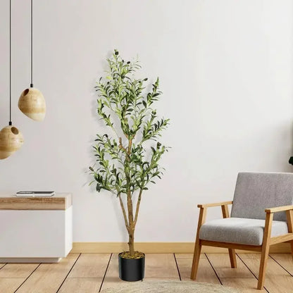 Artificial Olive Tree 6FT Tall Faux Silk Plant for Home Office Decor Indoor Fake Potted Tree with Natural Wood Trunk