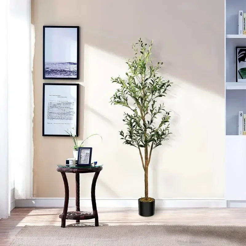 Artificial Olive Tree 6FT Tall Faux Silk Plant for Home Office Decor Indoor Fake Potted Tree with Natural Wood Trunk