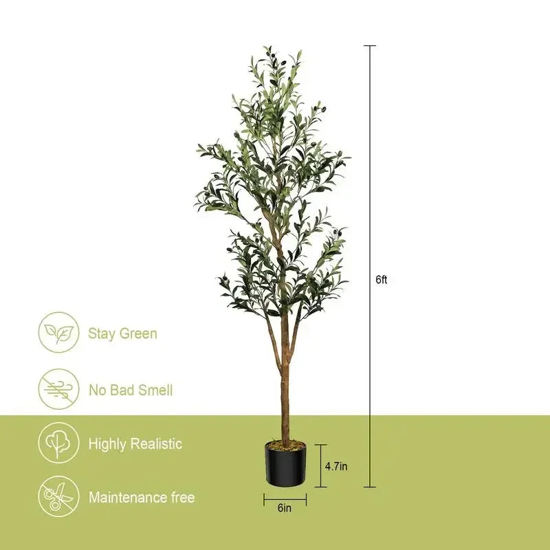 Artificial Olive Tree 6FT Tall Faux Silk Plant for Home Office Decor Indoor Fake Potted Tree with Natural Wood Trunk