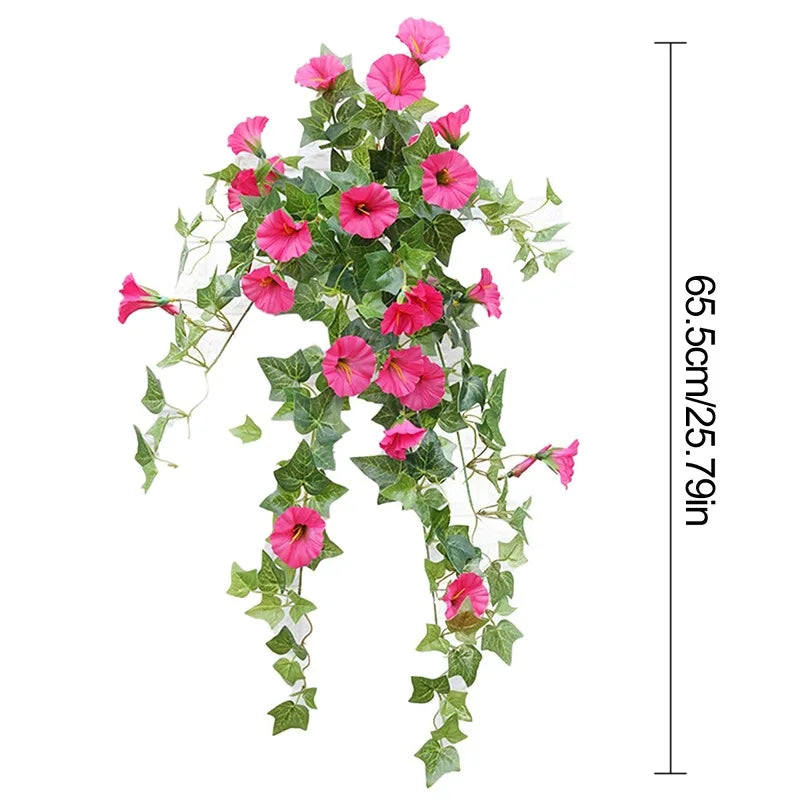 Artificial Morning Glory Hanging Plants Fake Green Plant Home Garden Wall Fence Outdoor Wedding Hanging Baskets Decor