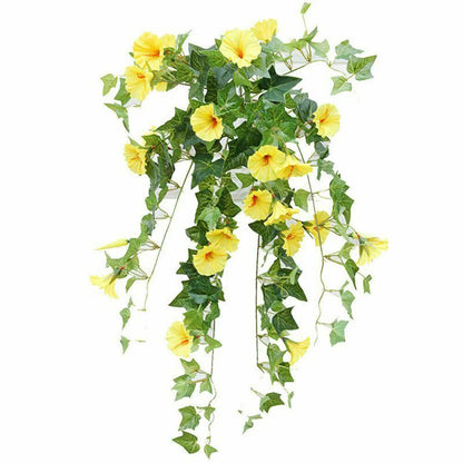 Artificial Morning Glory Hanging Plants Fake Green Plant Home Garden Wall Fence Outdoor Wedding Hanging Baskets Decor