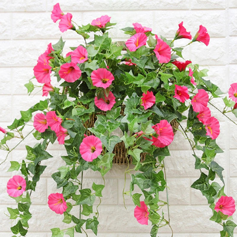 Artificial Morning Glory Hanging Plants Fake Green Plant Home Garden Wall Fence Outdoor Wedding Hanging Baskets Decor